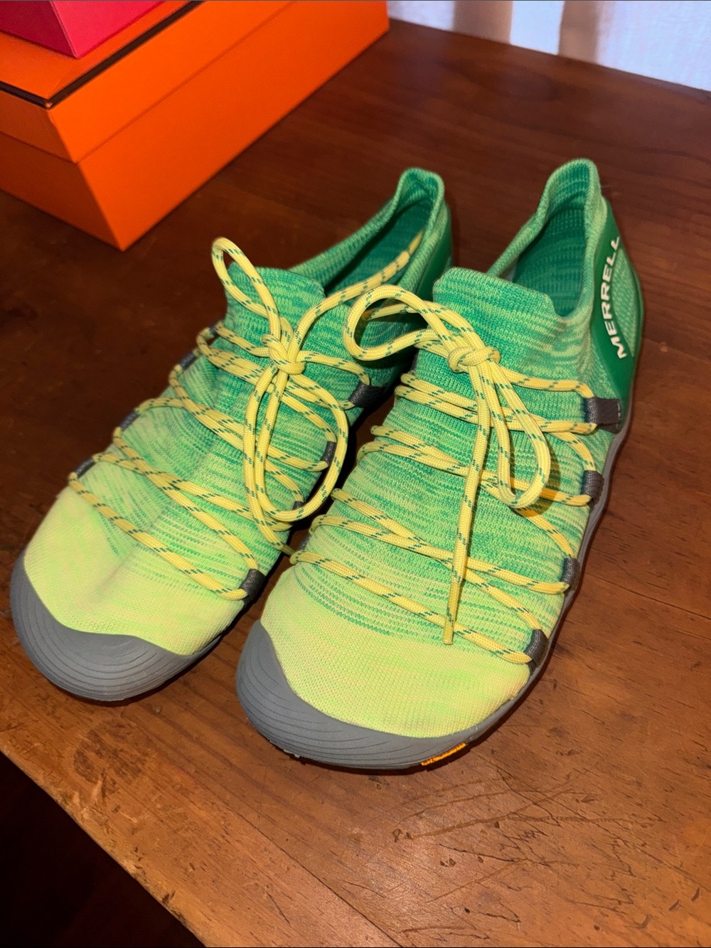 Merrell Neon Green and Teal Knit Lace-Up Walking Shoes
